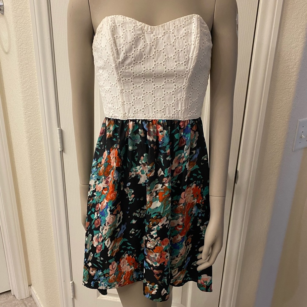 Material Girl strapless floral dress corset style